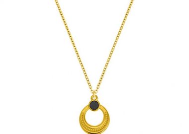 Κολιέ Απο Ατσάλι Επιχρυσωμένο 24Κ Με Ethnic Στοιχείο Μαύρο AA14801 - AMOR AMOR - 