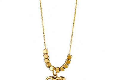 Κολίε Από Ατσάλι Επιχρυσωμένο 24Κ Με Καρδιά Από Φίλντισι AS12969 - AMOR AMOR - 