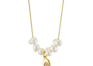 Κολίε Από Ατσάλι Επιχρυσωμένο 24Κ Με Καρδιά Και Μαργαριτάρι AS13655 - AMOR AMOR - 