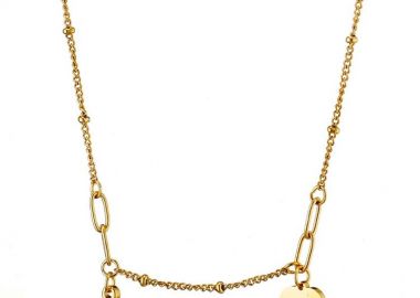 Κολίε Από Ατσάλι Επιχρυσωμένο 24Κ Με Καρδιά Και Ματάκι AS13653 - AMOR AMOR - 