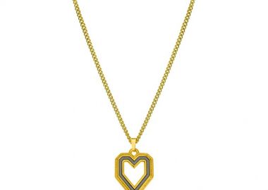 Κολιέ Απο Ατσάλι Επιχρυσωμένο 24Κ Με Καρδιά Πράσινη AA14844 - AMOR AMOR - 