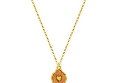 Κολιέ Απο Ατσάλι Επιχρυσωμένο 24Κ Με Καρδιά Ροζ AA14807 - AMOR AMOR - 