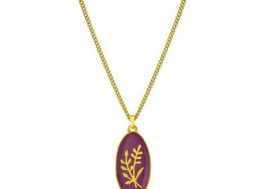 Κολιέ Απο Ατσάλι Επιχρυσωμένο 24Κ Με Λουλούδι Μωβ AA14841 - AMOR AMOR - 