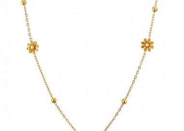 Κολίε Από Ατσάλι Επιχρυσωμένο 24Κ Με Λουλούδια AS13800 - AMOR AMOR - 