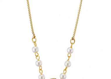 Κολίε Από Ατσάλι Επιχρυσωμένο 24Κ Με Μαργαριτάρι AS13637 - AMOR AMOR - 