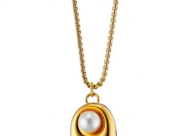 Κολίε Από Ατσάλι Επιχρυσωμένο 24Κ Με Μαργαριτάρι AS13641 - AMOR AMOR - 