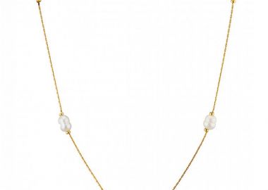 Κολίε Από Ατσάλι Επιχρυσωμένο 24Κ Με Μαργαριτάρια AS13802 - AMOR AMOR - 