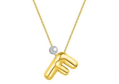 Κολιέ Από Ατσάλι Επιχρυσωμένο 24Κ Με Μονόγραμμα Balloon Και Μαργαριτάρι MI13567 - AMOR AMOR - 