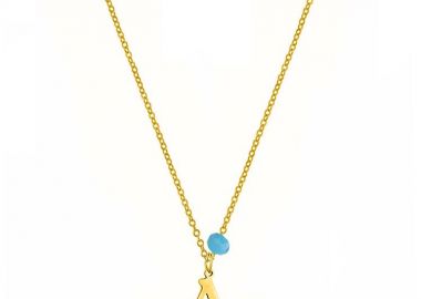 Κολιέ Από Ατσάλι Επιχρυσωμένο 24Κ Με Μονόγραμμα Και Κρύσταλλο Μπλε AA12345 - AMOR AMOR - 