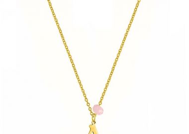 Κολιέ Από Ατσάλι Επιχρυσωμένο 24Κ Με Μονόγραμμα Και Κρύσταλλο Ροζ AA12343 - AMOR AMOR - 