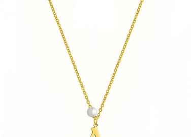 Κολιέ Από Ατσάλι Επιχρυσωμένο 24Κ Με Μονόγραμμα Και Μαργαριτάρι AA12347 - AMOR AMOR - 