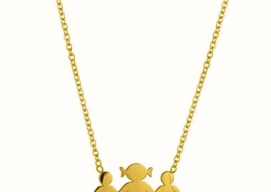 Κολιέ Από Ατσάλι Επιχρυσωμένο 24Κ Με Οικογένεια-Μαμά-Γιούς MI12814 - AMOR AMOR - 