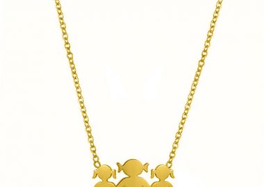 Κολιέ Από Ατσάλι Επιχρυσωμένο 24Κ Με Οικογένεια-Μαμά-Κόρες MI12818 - AMOR AMOR - 