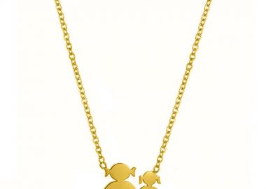 Κολιέ Από Ατσάλι Επιχρυσωμένο 24Κ Με Οικογένεια-Μαμά-Κόρη MI12822 - AMOR AMOR - 