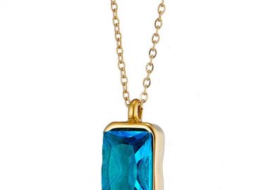 Κολίε Από Ατσάλι Επιχρυσωμένο 24Κ Με Ορθογώνιο Ζιργκόν Τιρκουάζ AS14978 - AMOR AMOR - 