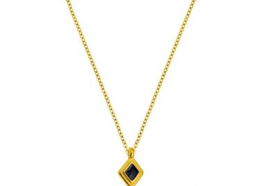 Κολιέ Απο Ατσάλι Επιχρυσωμένο 24Κ Με Ρόμβο Ethnic Μαύρο AA14824 - AMOR AMOR - 