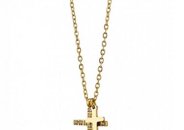Κολίε Από Ατσάλι Επιχρυσωμένο 24Κ Με Σταυρό AS13851 - AMOR AMOR - 