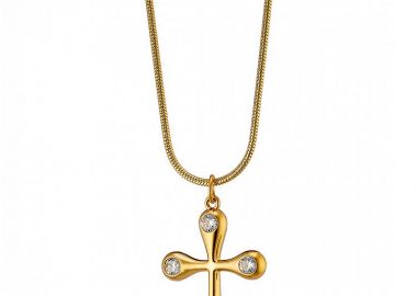 Κολίε Από Ατσάλι Επιχρυσωμένο 24Κ Με Σταυρό AS13853 - AMOR AMOR - 