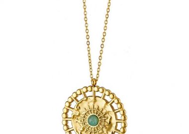 Κολίε Από Ατσάλι Επιχρυσωμένο 24Κ Με Τιρκουάζ AS12963 - AMOR AMOR - 