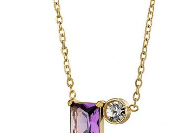 Κολίε Από Ατσάλι Επιχρυσωμένο 24Κ Με Ζιργκόν Μωβ AS12728 - AMOR AMOR - 