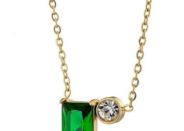 Κολίε Από Ατσάλι Επιχρυσωμένο 24Κ Με Ζιργκόν Πράσινο AS12726 - AMOR AMOR - 