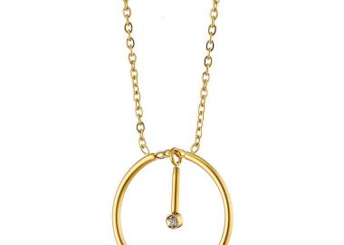 Κολιέ Από Ατσάλι Επιχρυσωμένο Κύκλος Με Ζιργκόν AS12172 - AMOR AMOR - 