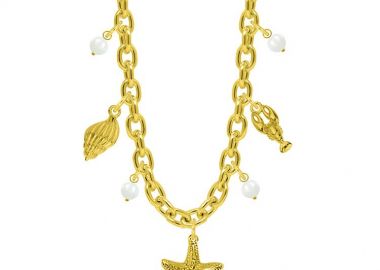 Κολιέ Από Ατσάλι Επιχρυσωμένο Με Αστερία, Αστακό Και Κοχύλι AA13705 - AMOR AMOR - 