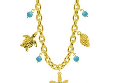 Κολιέ Από Ατσάλι Επιχρυσωμένο Με Αστερία, Χελώνα Και Κοχύλι AA13704 - AMOR AMOR - 