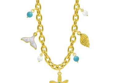 Κολιέ Από Ατσάλι Επιχρυσωμένο Με Αστερία, Κοχύλι Και Ουρά ΦάλαιναςAA13702 - AMOR AMOR - 