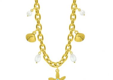 Κολιέ Από Ατσάλι Επιχρυσωμένο Με Αστερία Και Κοχύλια AA13701 - AMOR AMOR - 