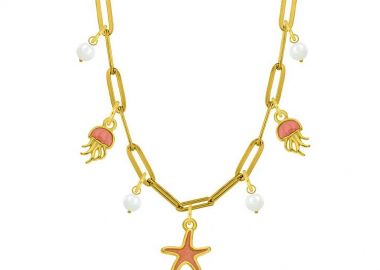 Κολιέ Από Ατσάλι Επιχρυσωμένο Με Αστερία Και Μέδουσες AA13729 - AMOR AMOR - 