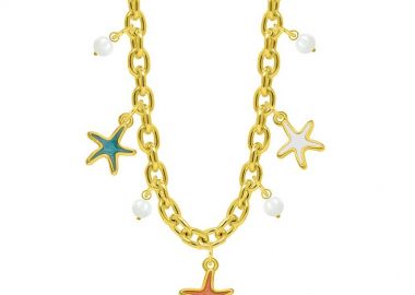 Κολιέ Από Ατσάλι Επιχρυσωμένο Με Αστερίες AA13697 - AMOR AMOR - 