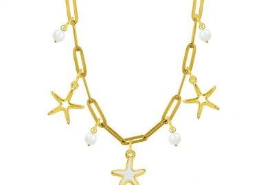 Κολιέ Από Ατσάλι Επιχρυσωμένο Με Αστερίες AA13725 - AMOR AMOR - 