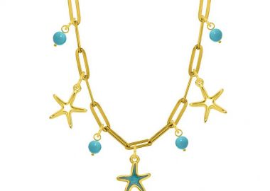 Κολιέ Από Ατσάλι Επιχρυσωμένο Με Αστερίες AA13726 - AMOR AMOR - 