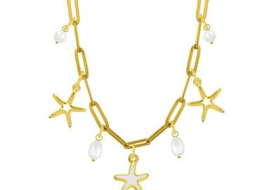 Κολιέ Από Ατσάλι Επιχρυσωμένο Με Αστερίες AA13733 - AMOR AMOR - 