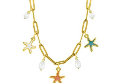 Κολιέ Από Ατσάλι Επιχρυσωμένο Με Αστερίες AA13734 - AMOR AMOR - 