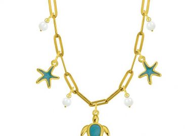 Κολιέ Από Ατσάλι Επιχρυσωμένο Με Αστερίες Και Χελώνα AA13724 - AMOR AMOR - 