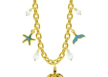 Κολιέ Από Ατσάλι Επιχρυσωμένο Με Χελώνα, Ουρά Φάλαινας Και Αστερία AA13700 - AMOR AMOR - 