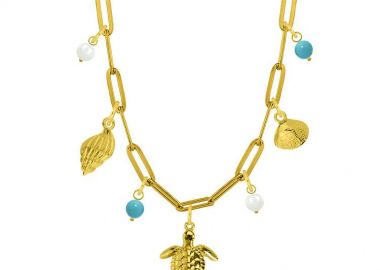 Κολιέ Από Ατσάλι Επιχρυσωμένο Με Χελώνα Και Κοχύλια AA13723 - AMOR AMOR - 