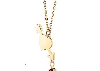 Κολιέ Από Ατσάλι Επιχρυσωμένο Με Καρδιά Και Ζιργκόν Δάκρυ AS12180 - AMOR AMOR - 