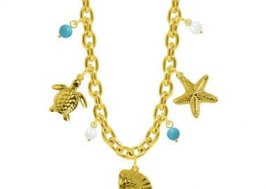 Κολιέ Από Ατσάλι Επιχρυσωμένο Με Κοχύλι, Χελώνα Και Αστερία AA13696 - AMOR AMOR - 