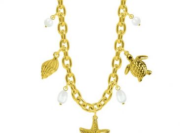 Κολιέ Από Ατσάλι Επιχρυσωμένο Με Κοχύλι, Χελώνα Και Αστερία AA13698 - AMOR AMOR - 