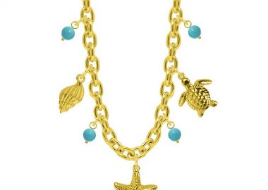 Κολιέ Από Ατσάλι Επιχρυσωμένο Με Κοχύλι, Χελώνα Και Αστερία AA13699 - AMOR AMOR - 