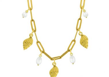 Κολιέ Από Ατσάλι Επιχρυσωμένο Με Κοχύλια AA13735 - AMOR AMOR - 