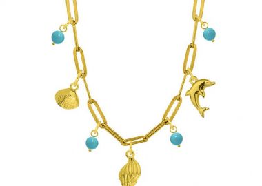 Κολιέ Από Ατσάλι Επιχρυσωμένο Με Κοχύλια Και Δελφίνι AA13727 - AMOR AMOR - 