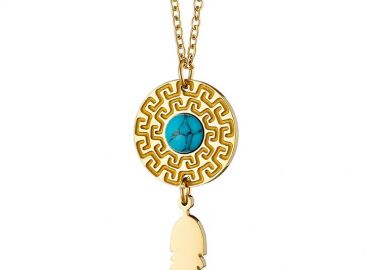 Κολιέ Από Ατσάλι Επιχρυσωμένο Με Μαίανδρο Και Τιρκουάζ AS12186 - AMOR AMOR - 