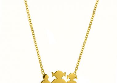 Κολιέ Από Ατσάλι Επιχρυσωμένο Με Οικογένεια-Μαμά-Γιό-Κόρη MI12816 - AMOR AMOR - 