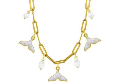 Κολιέ Από Ατσάλι Επιχρυσωμένο Με Ουρά Φάλαινας AA13721 - AMOR AMOR - 