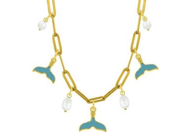 Κολιέ Από Ατσάλι Επιχρυσωμένο Με Ουρά Φάλαινας AA13722 - AMOR AMOR - 