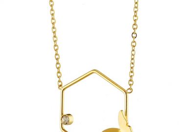 Κολιέ Από Ατσάλι Επιχρυσωμένο Με Πεταλούδα AS12184 - AMOR AMOR - 